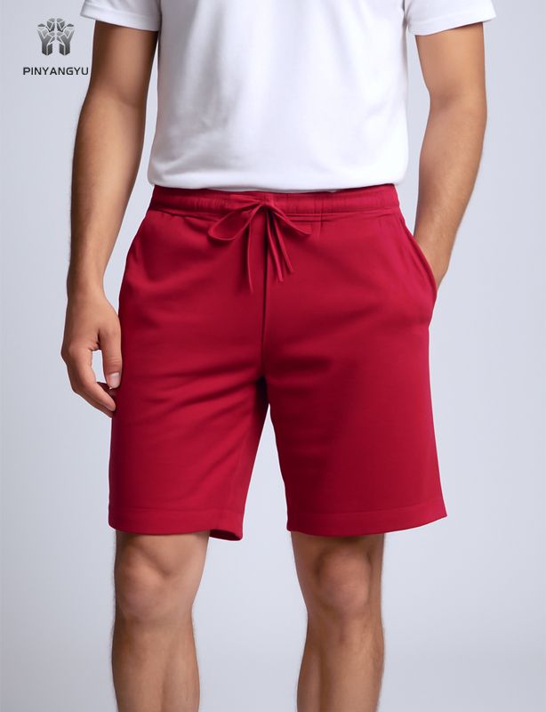 Unisex Stretch Drawstring Shorts in Red, Casual Lounge Sleepwear Athletic Running Shorts