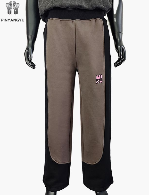 Spliced Fabric Style Sweatpants Embroidered Design