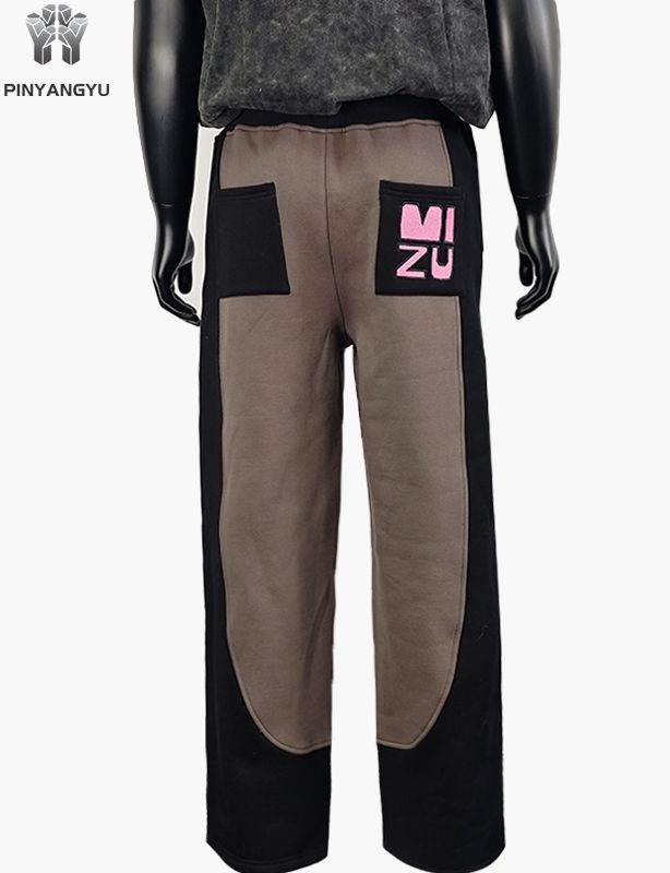 Spliced Fabric Style Sweatpants Embroidered Design