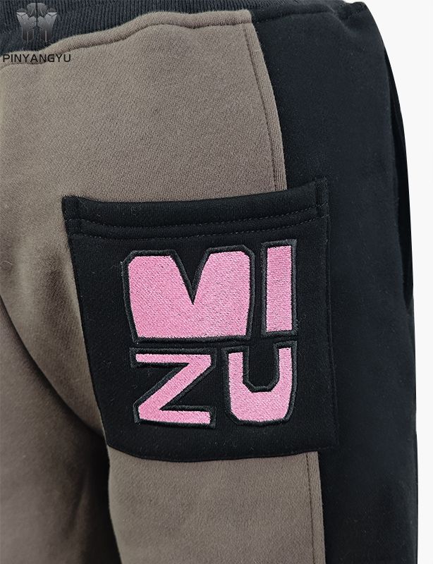Spliced Fabric Style Sweatpants Embroidered Design