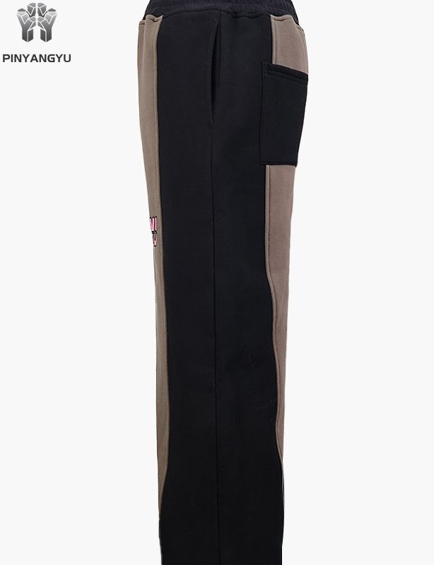 Spliced Fabric Style Sweatpants Embroidered Design