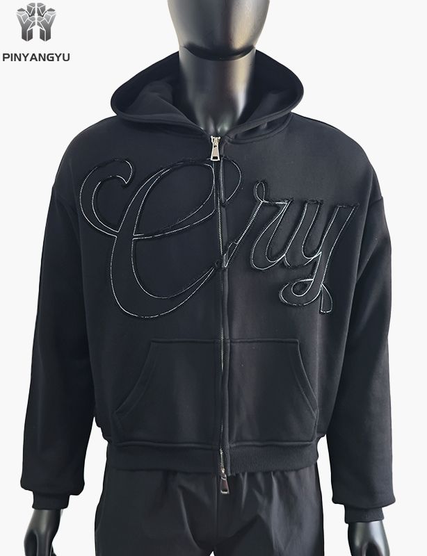 patch embroidery custom double zipper-up hoodie