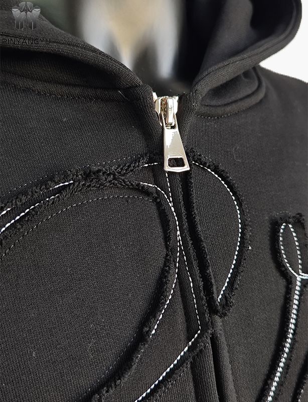 patch embroidery custom double zipper-up hoodie
