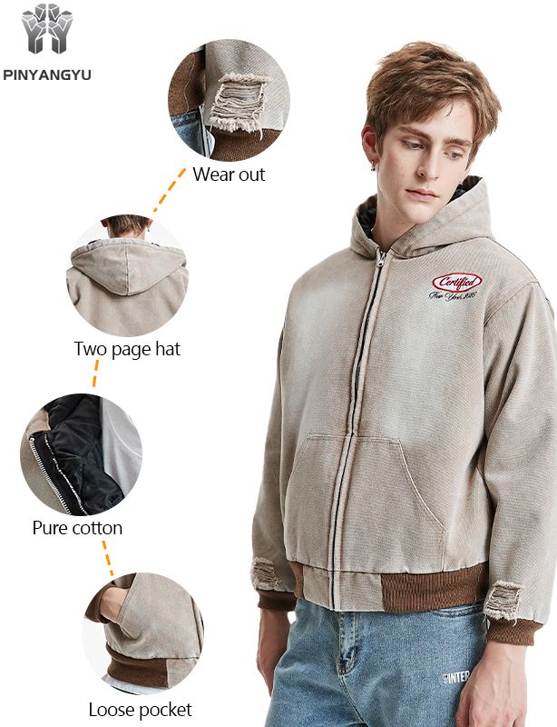 Distressed Linen Blend Zip Hoodie - Washed & Worn Look Pullover