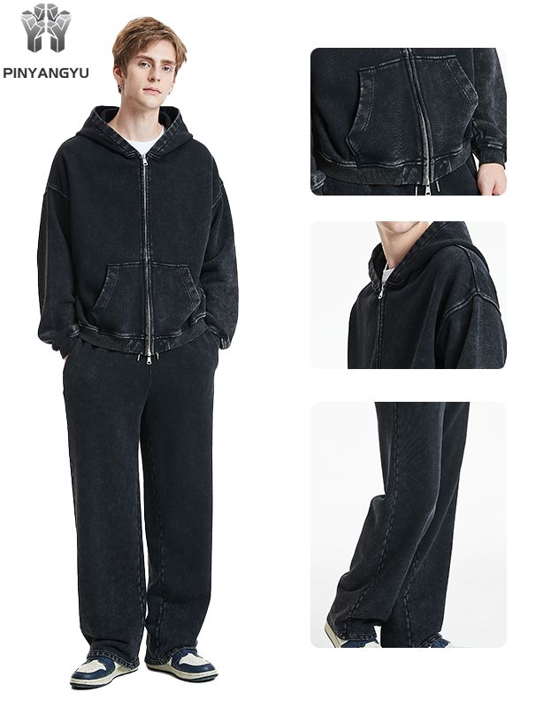 Premium Garment Washed Zip-Up Hoodie for Men | Eco-Friendly Organic Cotton Blend | Broken-In Feel and Vintage Fade for Everyday Luxury