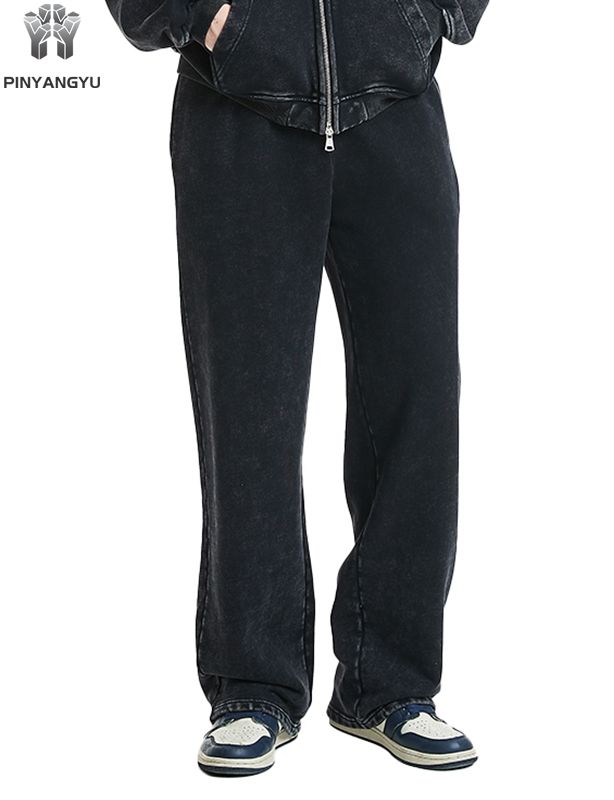 Acidwash French Terry Cotton Sweatpants Custom Logo Oversize Baggy Wide Leg