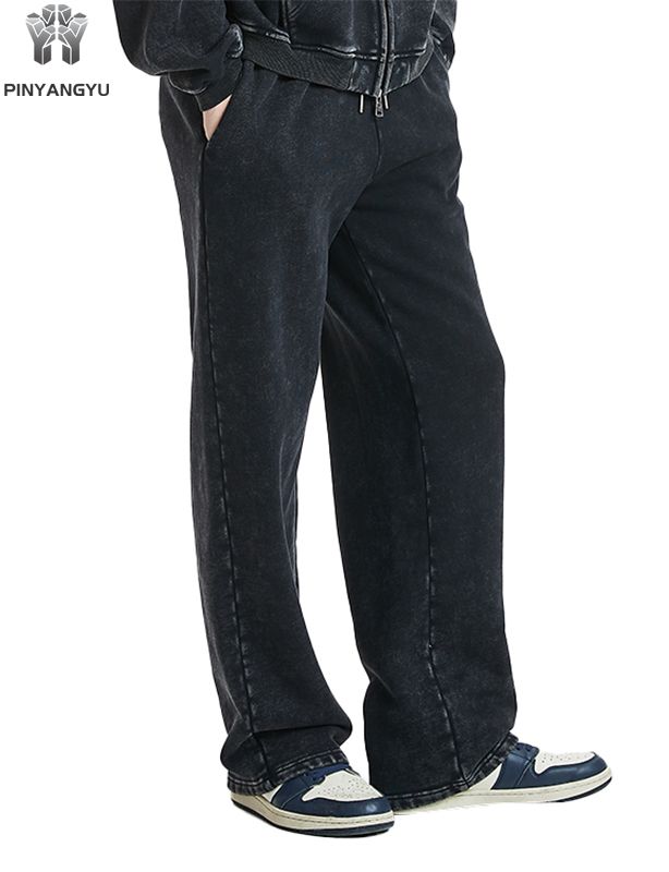 Acidwash French Terry Cotton Sweatpants Custom Logo Oversize Baggy Wide Leg