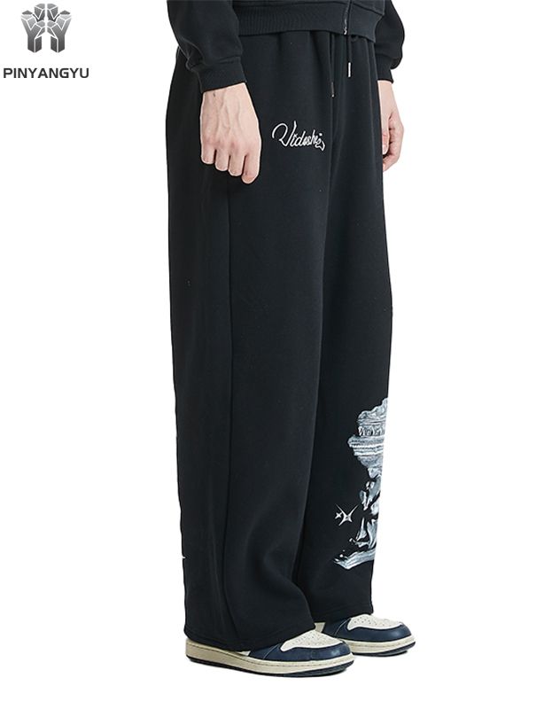 Breathable and loose straight leg pants with washing effect