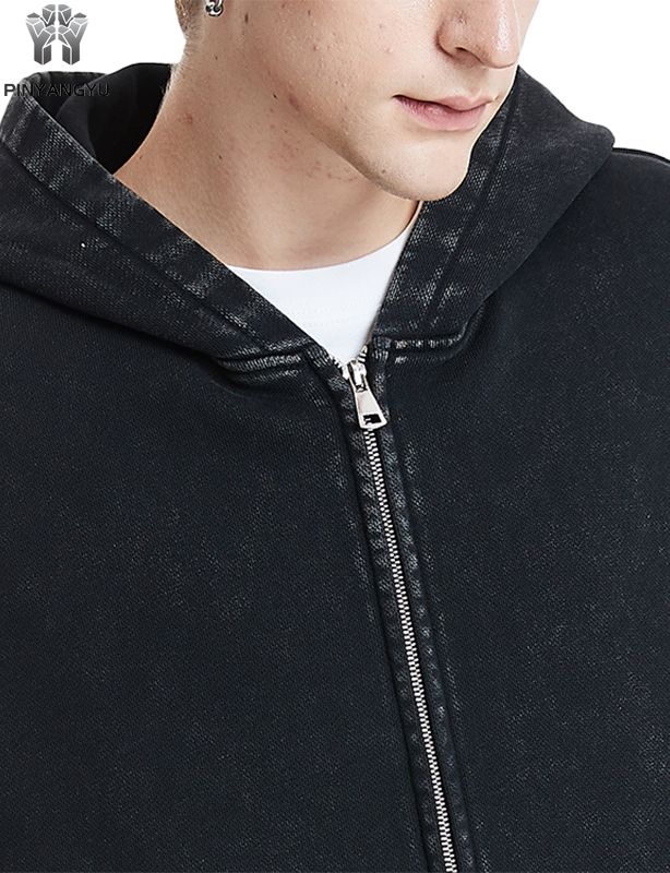 Premium Garment Washed Zip-Up Hoodie for Men | Eco-Friendly Organic Cotton Blend | Broken-In Feel and Vintage Fade for Everyday Luxury