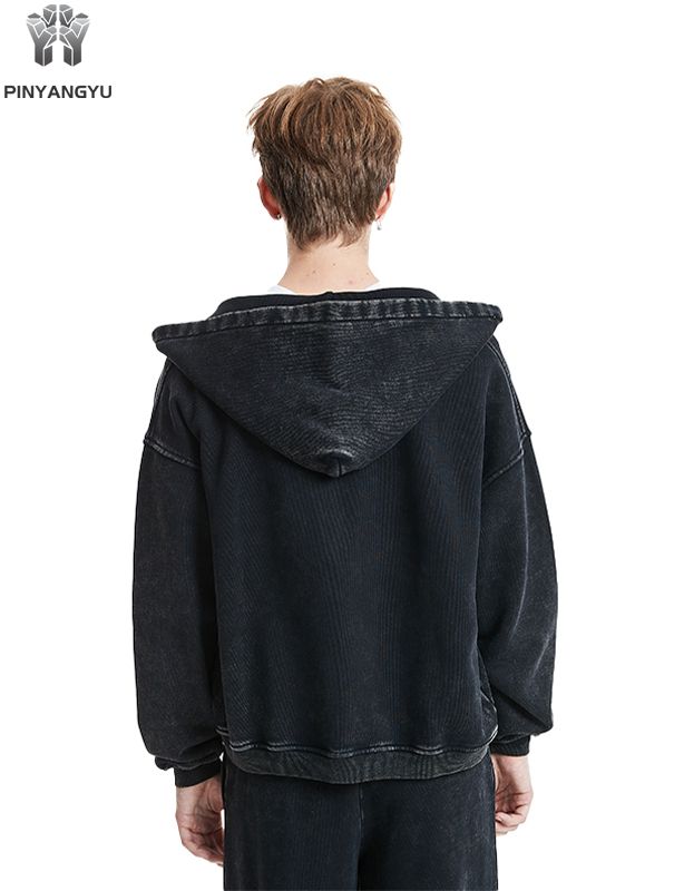 Premium Garment Washed Zip-Up Hoodie for Men | Eco-Friendly Organic Cotton Blend | Broken-In Feel and Vintage Fade for Everyday Luxury