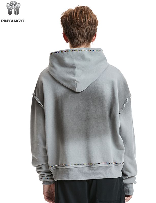 Grinding effect hot stamping custom pure cotton hooded sweatshirt