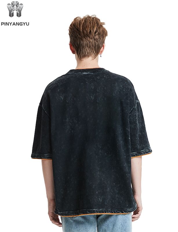 Distressed Wash and Patchwork Design Tee