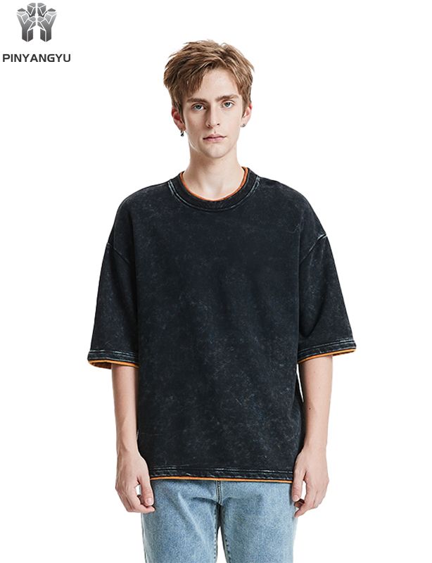 Distressed Wash and Patchwork Design Tee