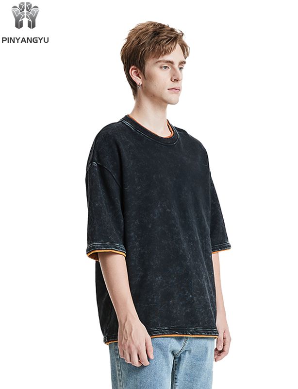 Distressed Wash and Patchwork Design Tee