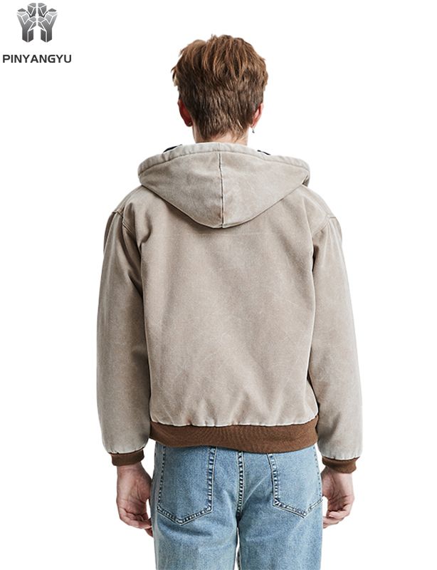 Distressed Linen Blend Zip Hoodie - Washed & Worn Look Pullover