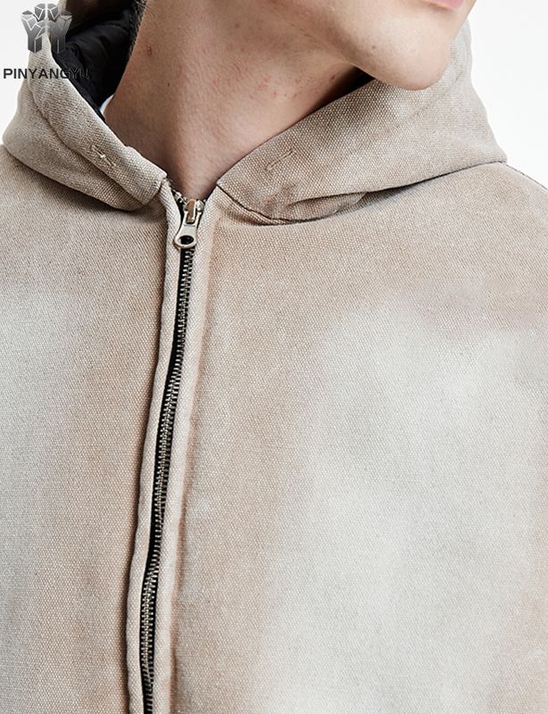 Distressed Linen Blend Zip Hoodie - Washed & Worn Look Pullover