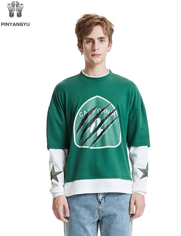 Sleeve Panel Pullover Sweatshirt - Contrast Mock Neck Unisex Top