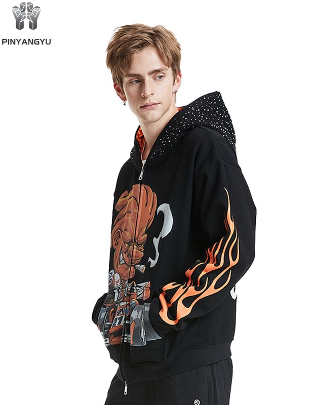 hinestone Embellished Hoodie - Custom Design on Hood, Zip Front Pullover