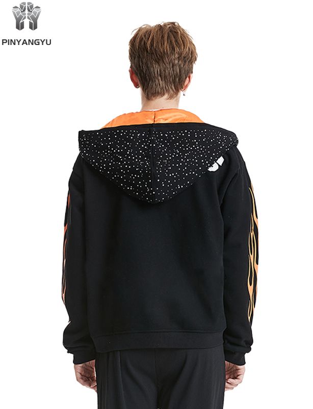 hinestone Embellished Hoodie - Custom Design on Hood, Zip Front Pullover