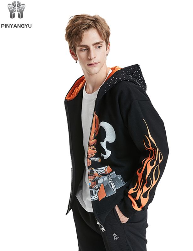 hinestone Embellished Hoodie - Custom Design on Hood, Zip Front Pullover