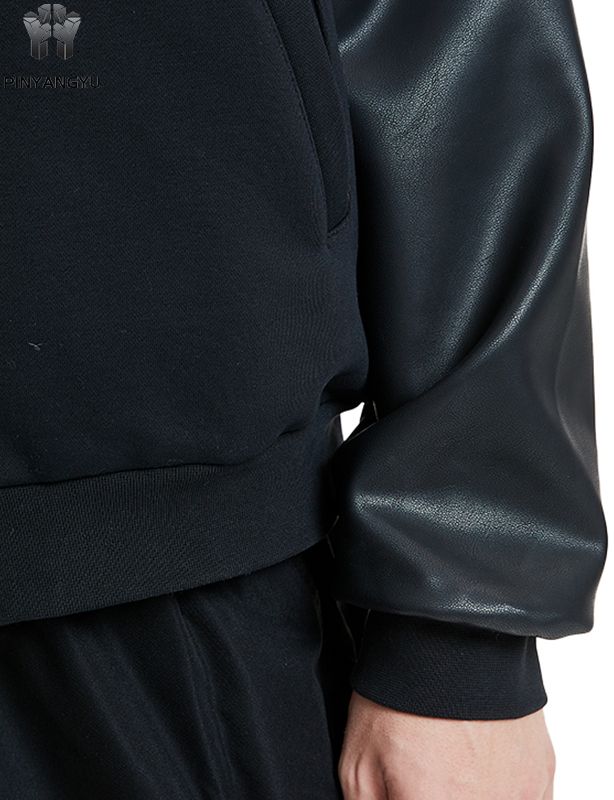 Custom Leather & Fabric Hoodie - Mixed Material Zip Up with Patchwork Design