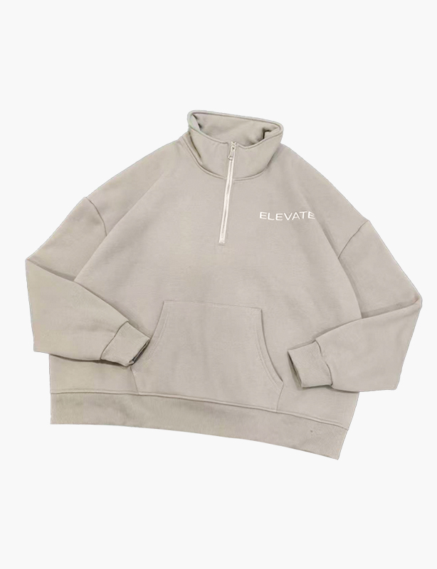 High Quality Custom Logo Women's Crew Neck Terry Long Hoodies 100% Cotton Half Zip Pullover Sweatshirt Made China OEM