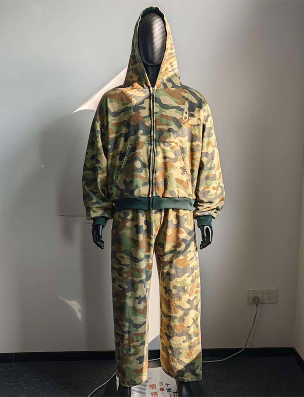 Custom Boxy Vintage Zipper Jackets Streetwear Cropped Heavyweight Oversized Manufacturers All Over Printing Camo Zip up Hoodie