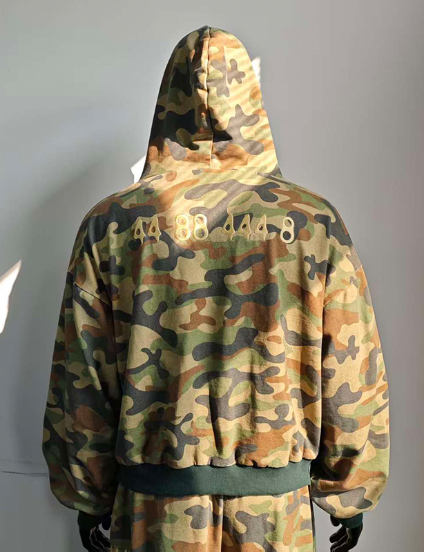 Custom Boxy Vintage Zipper Jackets Streetwear Cropped Heavyweight Oversized Manufacturers All Over Printing Camo Zip up Hoodie