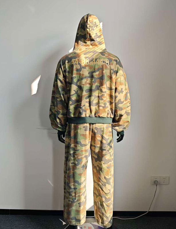 Custom Boxy Vintage Zipper Jackets Streetwear Cropped Heavyweight Oversized Manufacturers All Over Printing Camo Zip up Hoodie