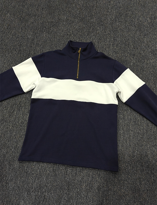 Custom-made oversized half-zip round-neck sweater in color-block style, featuring personalized prints, making it a streetwear suitable for both men and women