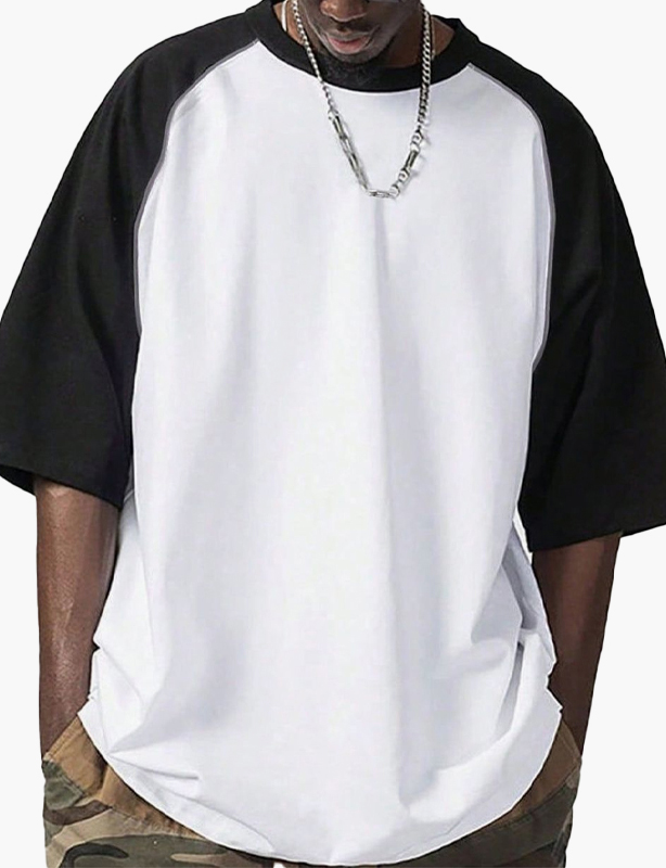 Custom Two-Tone Panel Splice 100% Cotton Men's T-Shirt Color Block Patchwork Casual Short Sleeve Tee