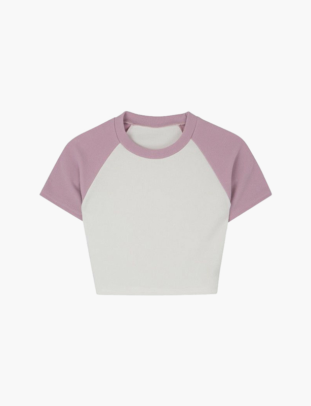 Ladies Two-Tone Color Block Cropped Tee Fashion Splice Design Casual Short Sleeve T-Shirt