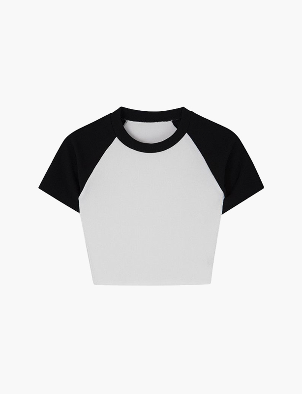 Ladies Two-Tone Color Block Cropped Tee Fashion Splice Design Casual Short Sleeve T-Shirt
