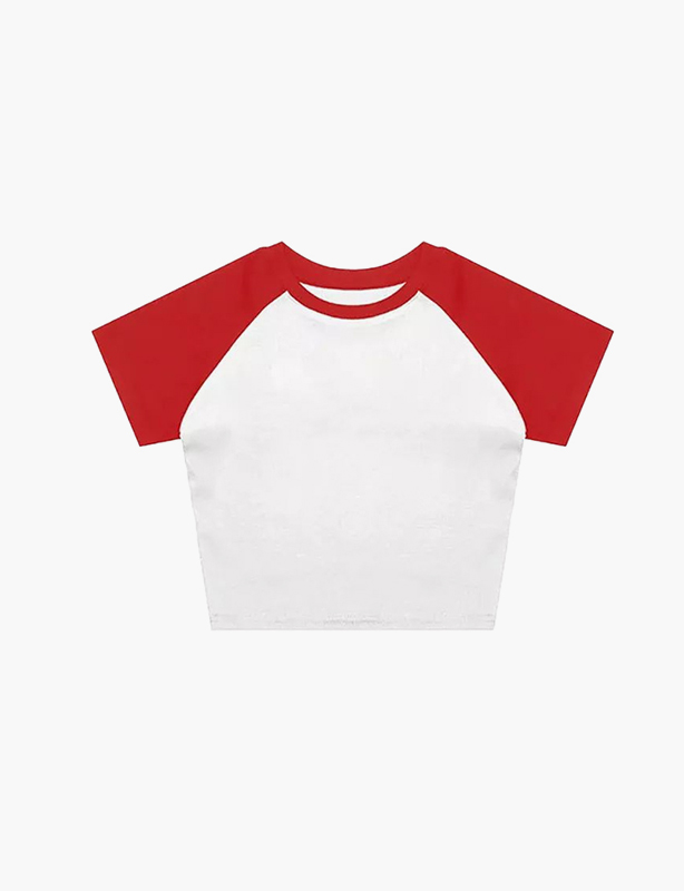 Ladies Two-Tone Color Block Cropped Tee Fashion Splice Design Casual Short Sleeve T-Shirt