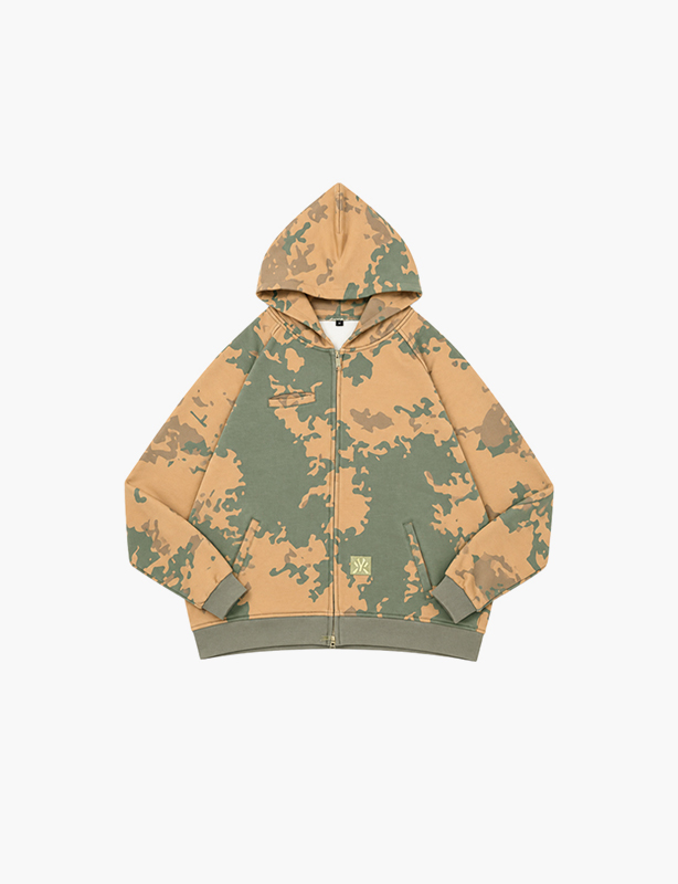 Classic Woodland Camo Full-Zip Hoodie | Military-Inspired Cotton Custom Jacket