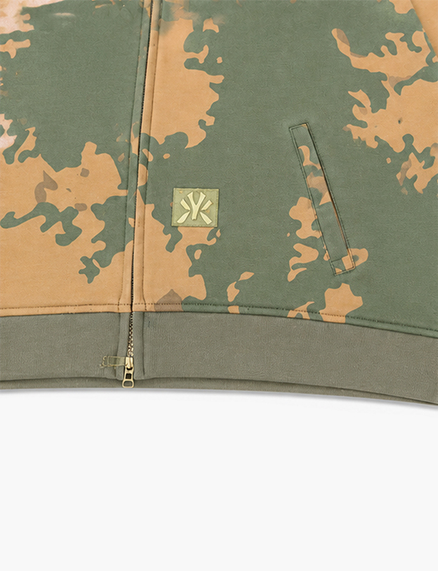 Classic Woodland Camo Full-Zip Hoodie | Military-Inspired Cotton Custom Jacket