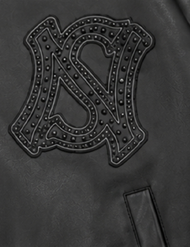 Custom Leather Rhinestone zipper-Sweatshirt &ndash; Where Edge Meets Glamour