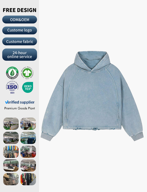 Heavyweight Washed Denim Hoodie - Premium Cotton Blend Custom Sweatshirt