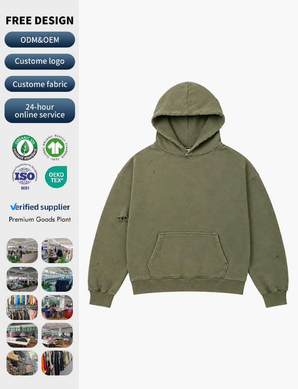 Custom Washed-Effect Zip Hoodie &ndash; Artisanal Distressing, Vintage Character, Tailored to Your Style.