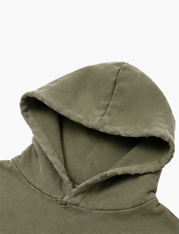 Custom Washed-Effect Zip Hoodie &ndash; Artisanal Distressing, Vintage Character, Tailored to Your Style.
