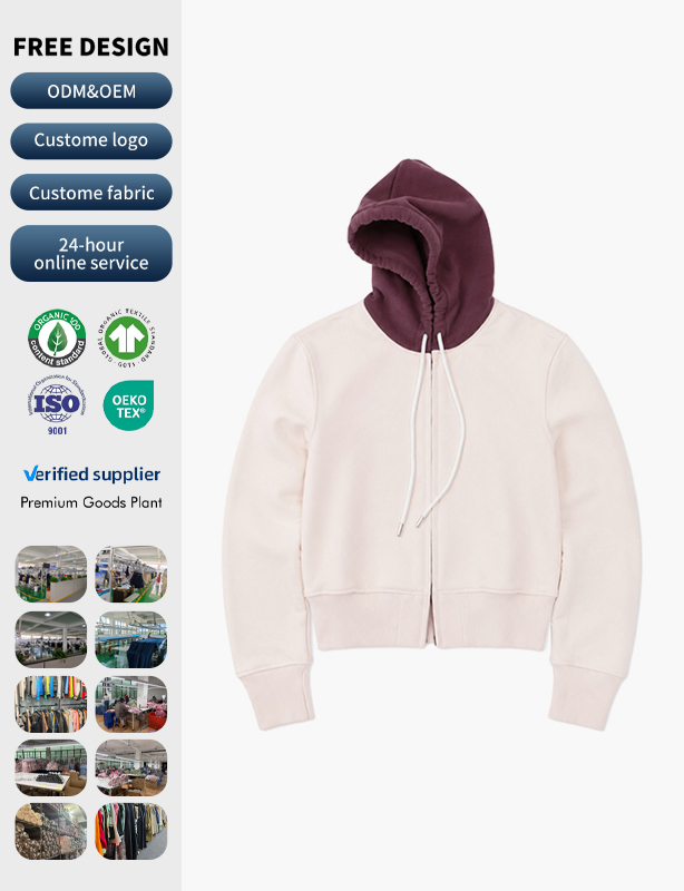 Two-Tone Color Block Full Zip Hoodie for Men and Women with Contrast Zipper and Adjustable Hood