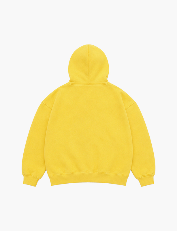 Heavyweight cotton-blend oversized pullover hoodie with a kangaroo pocket and adjustable drawstring hood in neutral earth tones.
